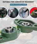 Four Pack Boxed UCFL201 Flange Mount Ball Bearing Unit Precision Engineered Dual Sealed Self Aligning Cast Iron Housing With Set Screw Lock Best For Serious Industry Work And Half Bore Needs Tough As Nails Heavy Duty Steel Gear green flange bearing units on machinery