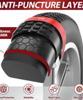Cross-section of 20x4.0 bike tire with anti-puncture layer showing puncture proof tire insert for 20x4.0 bike tires, no flat liner.