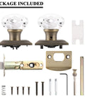 Vintage Crystal Door Knobs 5 Pack With Privacy Lock Round Glass Interior Door Knobs components in Antique Bronze Finish