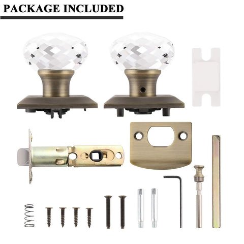 Vintage Crystal Door Knobs 5 Pack With Privacy Lock Round Glass Interior Door Knobs components in Antique Bronze Finish