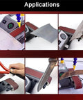 Mini Electric Wet Dry Bench Sander With Variable Speed Control Up To 13000Rpm And Lcd Display featuring various applications like sharpening tools.
