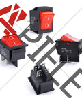 3 Pack Rocker Toggle Switches 2-Position On Off DPST 4 Pins With Red LED For Boat Marine Use AC 125V 20A Or 250V 16A Panel Mount Durable, Easy-Install Electrical Switches, front and back view