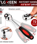 108 Piece Workhorse Mechanic Socket Tool Kit With CR V Steel Sockets, Metric And SAE, shown with ratchet handle details