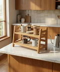 Two Tier Coffee Station Organizer With Bamboo Mug Holder For Countertop Rustic Vintage Mug Rack in kitchen setup