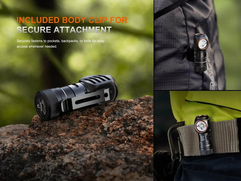 Beast Mode 1200 Lumen Headlamp With White And Red Light, Magnetic Tailcap, detachable flashlight attached to backpack and belt.