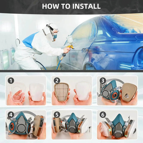 Installation guide for Blue Reusable Half Face Mask For Painting, Polishing, Spraying, Sanding And Welding Soft Silicone Comfort Fit