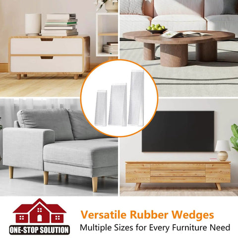 Clear Flexible Plastic Shim Kit 12pc For Home Improvement with visible rubber wedges for furniture leveling and protection.