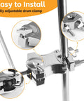 Heavy-Duty L-Rod Cowbell Mount For Drum Set, Zinc Alloy Cymbal Clamp With 360 Degree Adjustability, Rust-Resistant Durable Hardware For Studio, Stage And Practice mounted on drum rod
