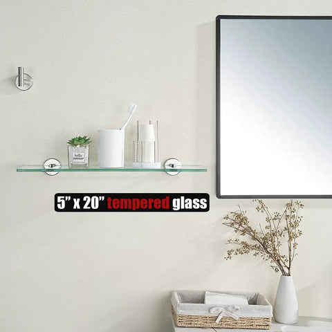 Glass Shower Shelf With 8mm Tempered Glass 20 By 5 Inches 304 Stainless Steel Brushed Finish Wall Mount Organizer For Bathroom Rust Resistant Keeps Your Shower Stuff Neatly Secured, installed on a bathroom wall
