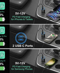 Image showing Dual Port USB C Car Charger With Super Fast 40W Output Adapter for phone and tablet in vehicle charging two devices.