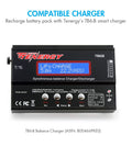 Tenergy TB6-B smart charger compatible with Beefy 4.8V 2000mAh NiMH RC Receiver Battery Pack, shown with settings display.