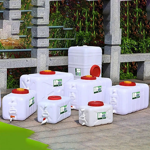 100L Large Capacity Water Storage Container For Schools Hotels Train Stations Offices And Homes Multi Purpose Tank in white with red caps