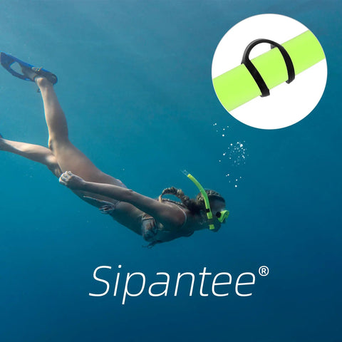 Underwater diver using Silicone Snorkel Strap Keeper Clip Set Of 14 For Mask And Tube Replacement Dive Gear with inset clip detail.
