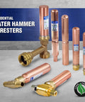 Copper 1/4 Inch Compression Tee Hammer Arrestor for water hammer prevention displayed with multiple sizes.