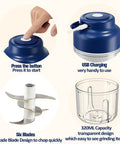 Upgrade Electric Garlic Chopper With Six Stainless Steel Blades Portable Mini Food Processor, USB charging, six blades, 320ml bowl.