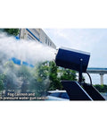 Heavy Duty Industrial Floor Sweeper Machine For Warehouses And Factories fog cannon spraying water outdoors.