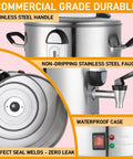 120 Cup Commercial Coffee Urn For Catering And Events, 20L Stainless Steel Percolator With 1300W Quick Brew, stainless steel handle and faucet close-up