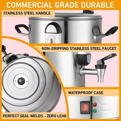 120 Cup Commercial Coffee Urn For Catering And Events, 20L Stainless Steel Percolator With 1300W Quick Brew, stainless steel handle and faucet close-up