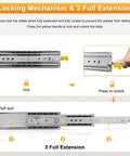 Heavy Duty 48 Inch Drawer Slides With Lock 1 Pair Side Mount Full Extension Ball Bearing Rails 500 Lb Load Capacity showing locking mechanism and extension feature.