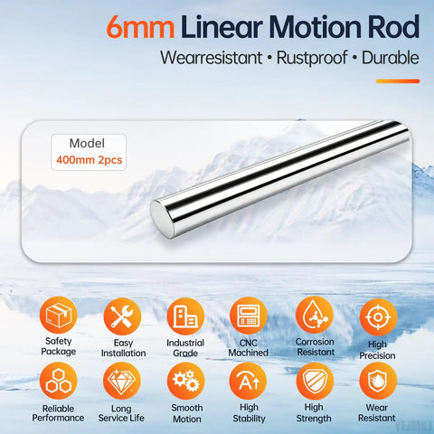 Cool 2 Pcs 6mm By 400mm Linear Motion Rods Shaft Guide Precision Rails showing chrome plated surface for smooth machine sliding.