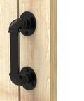 9.6 Inch Pipe Barn Door Pull Handle In Black Rustic Industrial Finish installed on wooden door