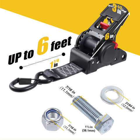 Heavy Duty Retractable Ratchet Straps 2 Inch By 6 Foot Bolt On Boat Transom Tie Down Straps For Trailer components displayed