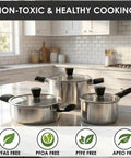 Stainless Steel Pots And Pans Set 6 Piece Non Toxic Cookware With Glass Lids Induction Compatible Dishwasher Safe Even Heating