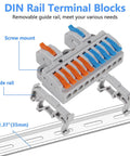 Din Rail Terminal Blocks Kit With 2 In 10 Out Universal Compact Lever Wire Connectors For Electrical Wires shown on guide rail