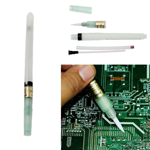 Bon-102 Flux Paste Solder Pen with soft brush tip for precise welding and PCB work, transparent sheath, easy to refill