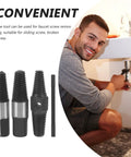 Heavy Duty Carbon Steel Broken Screw Extractor Kit That Slays Jammed Bolts For Faucets And Pipes, Simple To Operate Tool For Quick Pipe Fix Without Drilling, shown with screws and hand use