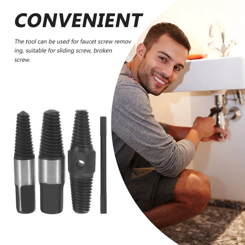 Heavy Duty Carbon Steel Broken Screw Extractor Kit That Slays Jammed Bolts For Faucets And Pipes, Simple To Operate Tool For Quick Pipe Fix Without Drilling, shown with screws and hand use