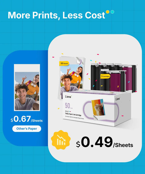 Portable AI Photo Printer For iPhone And Smartphone, Instant Mini Sticker Printer With Bluetooth, Dye Sublimation 3 Inch Prints, 50 Sheets 2x3 Adhesive Paper, 5 Cartridges, Gold Finish.