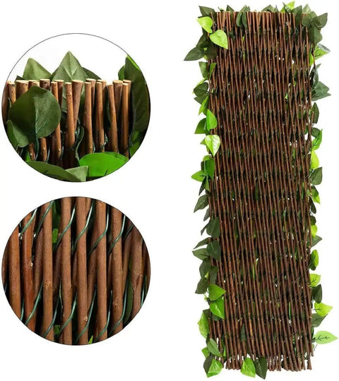 Expandable Fence Privacy Screen For Balcony And Patio 2 Pack Faux Ivy Fencing Panels With Willow Frame Natural Look Backdrop