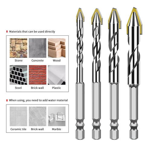Heavy Duty Pro Grade Hex Shank Eccentric Drill Bit Set For Masonry And Concrete Includes Ten Real Deal Ten Millimeter Bits for various materials.