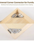 24 Piece Stainless Steel Triangle Corner Connectors Set For Cabinets Shelves Tables And Chairs installed on wooden furniture