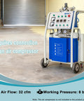 Plug And Play 14KW Pneumatic Polyurea And Polyurethane Foam Spray Unit 220V with air compressor connection details.