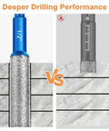 SUNJOYCO dry diamond drill bit set, 5 pcs, blue 1/2-inch diamond core bit drilling through tile vs standard bit.