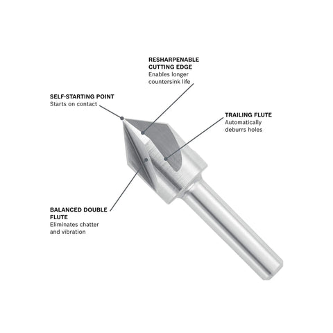 CST1 One Half Inch Titanium Coated Countersink With Self Starting Point And Balanced Double Flute No Chatter Design