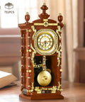 Retro Clock Building Kit For Adults With Rotating Gears And Old School Vibe Pendulum For Home Decor 751 Piece Mechanical Building Blocks Set In Wood And Cream Eco Friendly ABS Ideal DIY Project And Gift For Any Gearhead on a table