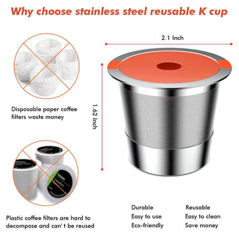 Two Pack Reusable K Cups For Keurig 1.0 And 2.0 Coffee Makers, Stainless Steel Refillable K Cups SUS 304 Non BPA on white background