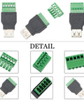 USB 2.0 Type A Breakout Board to 5 Pin Screw Terminal Connector Shield Adapter Kit with D Plus D Minus Terminals Shield 300V 8A Rating Pack of 4