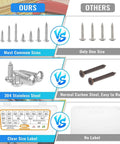 Comparison of 460Pcs Stainless Steel Wood Screws Kit With 18 Sizes vs standard steel screws, highlighting size variety, material quality, and labeling.