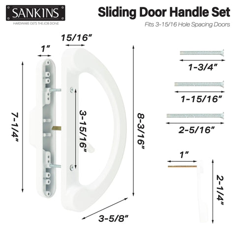 Sturdy White Diecast Sliding Patio Door Handle Pull Set Featuring Smooth Unkeyed Rotation For Mortise Lock Glass Doors with dimensions