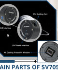 Main parts of 705C Telescope Camera With IMX585 Sensor for jaw dropping planetary imaging and deep sky shots, USB 3 port shown.