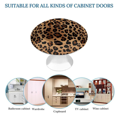 Two Pack Round Stainless Steel Cabinet Knobs With Top Tier Leopard Print Design, 1.1 inch diameter for cabinets and drawers.