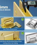 Premium Solid Brass 90 Degree Glass Shower Door Hinges With Short Back Plate Requiring Exact Glass Cutout For Rock Solid Grip No Sweat Install showing 5mm solid brass construction.