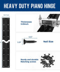 Heavy Duty Rock Solid Four Foot Continuous Piano Hinge Built Tough As Nails With Zero Rust Black Stainless Steel 3x48 inches with matching screws.