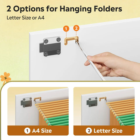 Kick Your Desk Setup Up A Notch With This Slick White Two Drawer File Cabinet Featuring Top Tier Locks And Smooth Casters That Double As A Mobile Printer Stand For A Straight Fire Home Office Vibe No Matter What, showing 2 options for hanging folders.