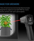 Leaf VPD And Temperature Meter infrared thermometer measuring plant in grow tent