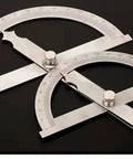 Heavy Duty Stainless Steel Angle Protractor Dead On Accuracy 0 To 180 Degrees Round Head Bevel Gauge on black background